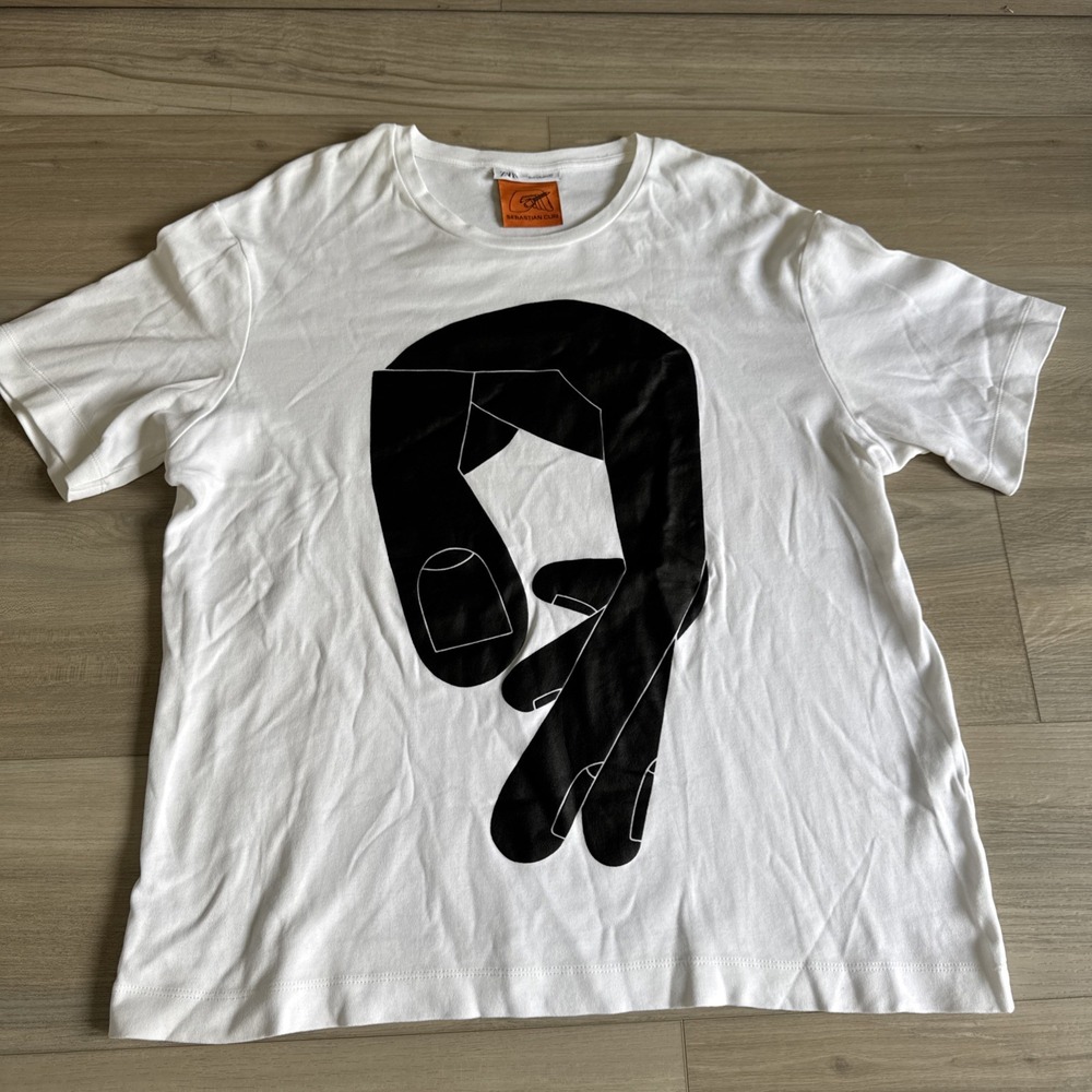 SEBASTIAN CURI x ZARA SHIRT Medium White With Black Fingers Mint Condition